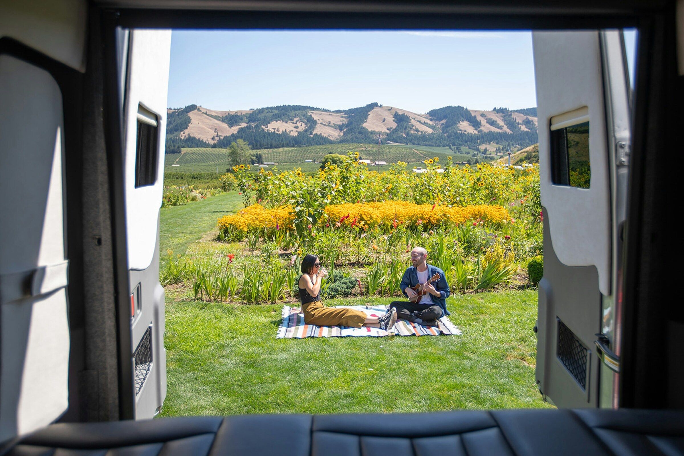 Relaxing outside of an RV